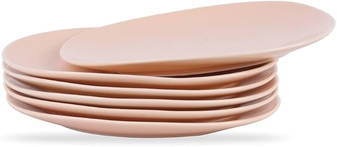 Minimalistic 6 Pieces Organic Shaped Dinner Plates Porcelain Dinnerware Set | Pretty Pastel orange Color Solid Design Dishwasher Microwave Safe Mix &amp Match Set