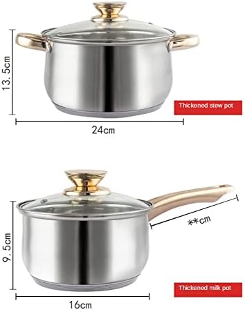 Pots and Pans Stainless Steel 6 Piece Kitchen Pot Set Household Electromagnetic Stove Gas Stove Frying Pan Milk Pan Cooking Pot Cookware Set Kitchen Supplies