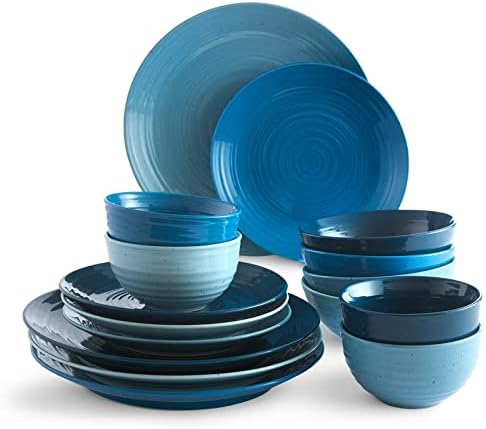 Unknown1 Ocean 16 Piece Dinnerware Set Blue Solid Casual Round Stoneware Dishwasher Safe Microwave Medium