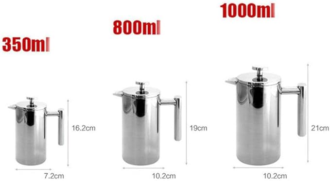 TopHomer French Press Coffee Maker Stainless Steel Insulated Insulation Coffee Maker with U Shape Spout Reusable Filter Basket Dishwasher Safe Silver(350ml)