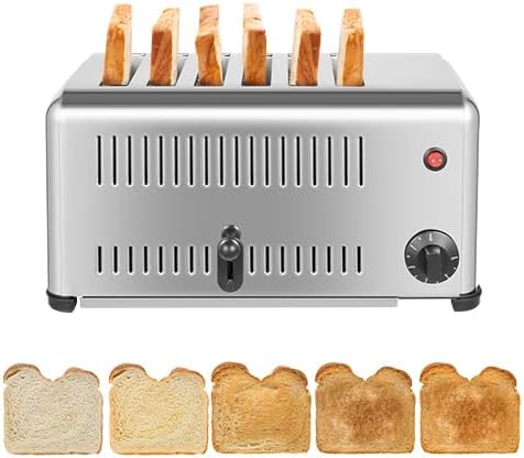 6 Slice Bread Toaster 6 Slot Commercial Toaster with Wide Slot Stainless Steel Commercial Toasters Bread Baking Machine for Restaurant Precise Timing for Home Restaurant Bakery (1680W 110V)