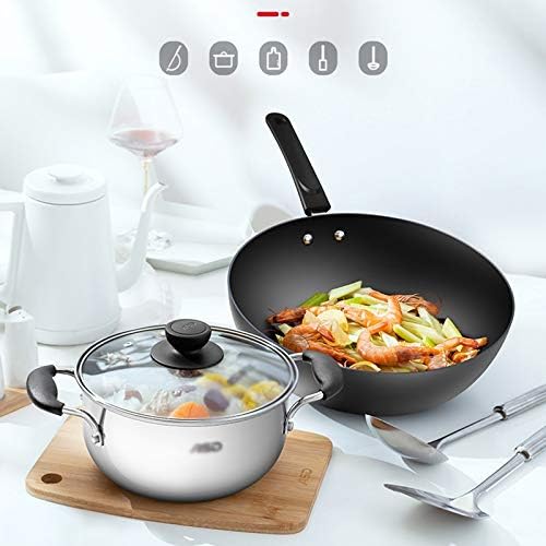 2Pcs Cookware Set Non-Stick Cookware Frying Pan Cooking Pot &amp Pan Saucepan with Glass Lid