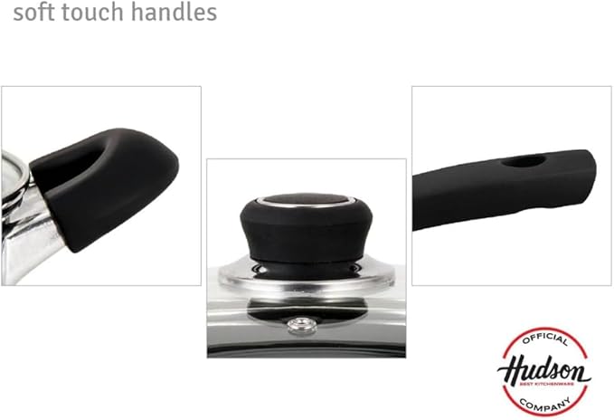 HUDSON Pots and pans Set Nonstick Black Cookware Sets 5 pcs Set w/Frying Pan Pot &amp Saucepan Dishwasher Safe