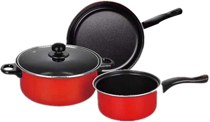 UPKOCH 3pcs Non-stick Cookware Set Red Multi-functional Frying Pan Soup Pot Milk Pan for Home Cooking Easy to Use Kitchen Utensils for