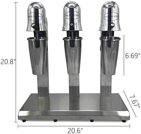 Milkshake Maker Commercial Electric Milkshake Maker 110V 18000rmp 3-Head Drink Mixer Machine Stainless Steel Tea Drink Juice Mixer with 6pcs 800ml Cups and 2 Speeds Adjustable