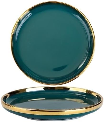 Dinner Sets Gilt Rim Green Ceramic Plate Steak Food Plates Bowls Ins Dinner Dish Luxurious Porcelain Dinnerware Set For Family Hotel(7 inch plate 1pcs)