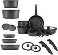 Cookware Set 9/11/15 Piece Cookware Detachable Handle Set for Kitchen (Black9 Pcs)