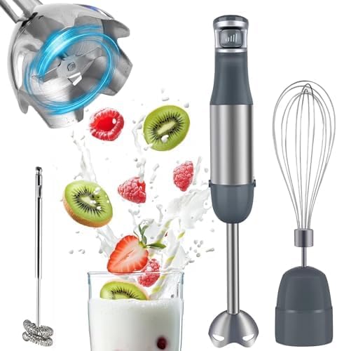 Immersion Blender Handheld 1100W 3-in-1 Corded Stick Blender with Speed Control Includes Whisk and Milk Frother Attachments Perfect for Soups Smoothies and Purees