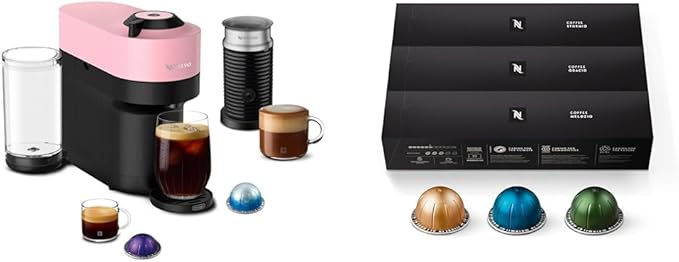 Nespresso Vertuo Pop+ Coffee and Espresso Maker by De'Longhi with Milk Frother Candy Pink and Capsules