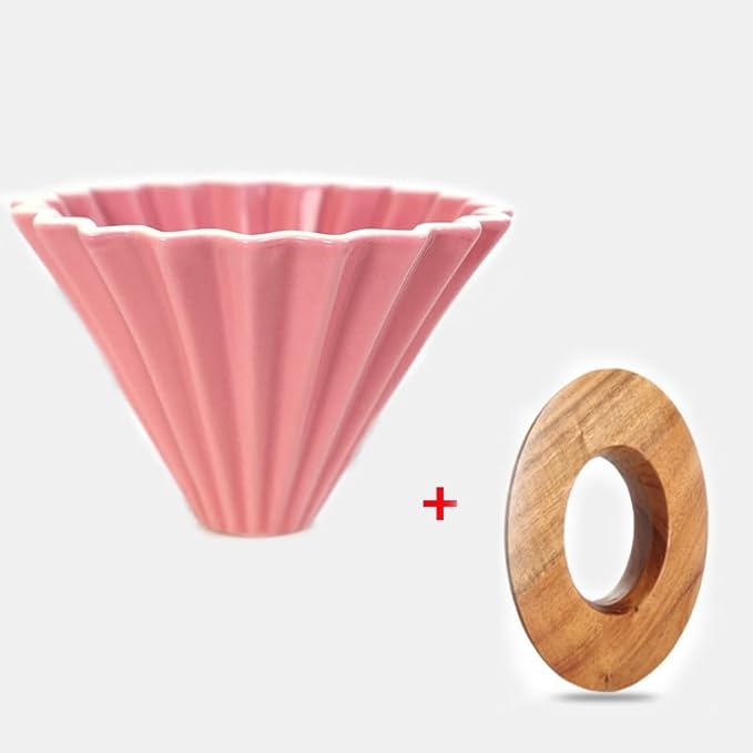 Ceramic Coffee Dripper Pour Over Coffee Maker Handmade Origami Coffee Filter Cup Flower Shape Funnel Drip Cafe Cake Cup Home(Pink suit1-2CUP)