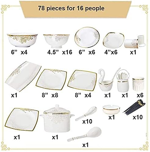 Dinnerware Sets Dish Set Fine Bone China PorcelainDinnerware Set for 10-15 People Luxury Style High-end Bone China Phnom Penh Tableware Set (78pieces)