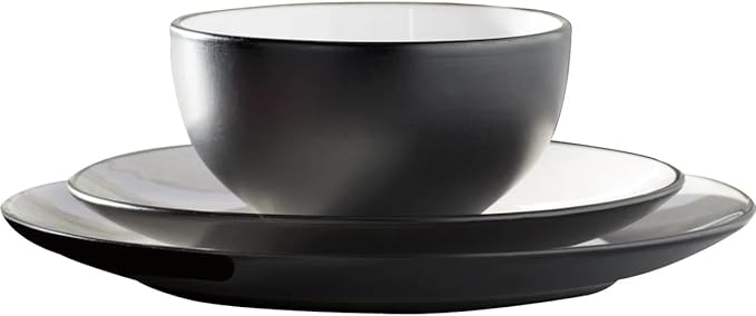 Stoneware 16-Piece Dinnerware Set Round 4 dinner plates10.5'' 4 salad plates7.5'' 4 bowls18oz and 4 mugs14oz Microwave Dishwasher and Oven Safe Two-Tone Matte Finish Black/White