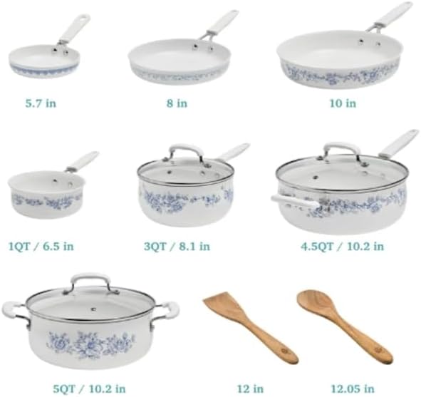 Agatha 12-Piece Aluminum &amp Ceramic Classic Cookware Set Blue