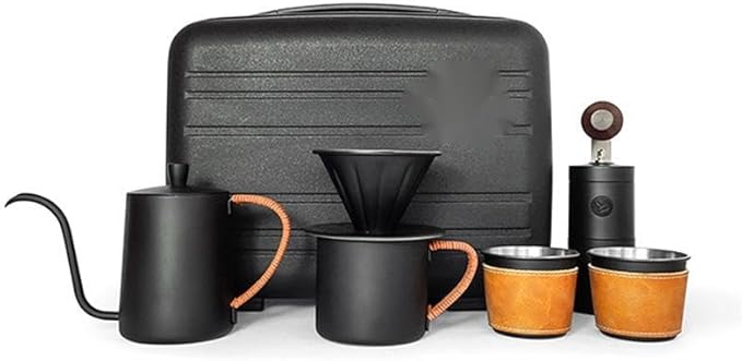 Outdoor Pour Over Coffee Maker Set Portable Brewing Coffee Set Black Metal Box for Traveling CampingHiking