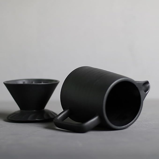 Handmade Black Pour Over Coffee Maker Set Ceramic Coffee Dripper Brewer Heat Resistant Coffee Pot Decanter ACM03B