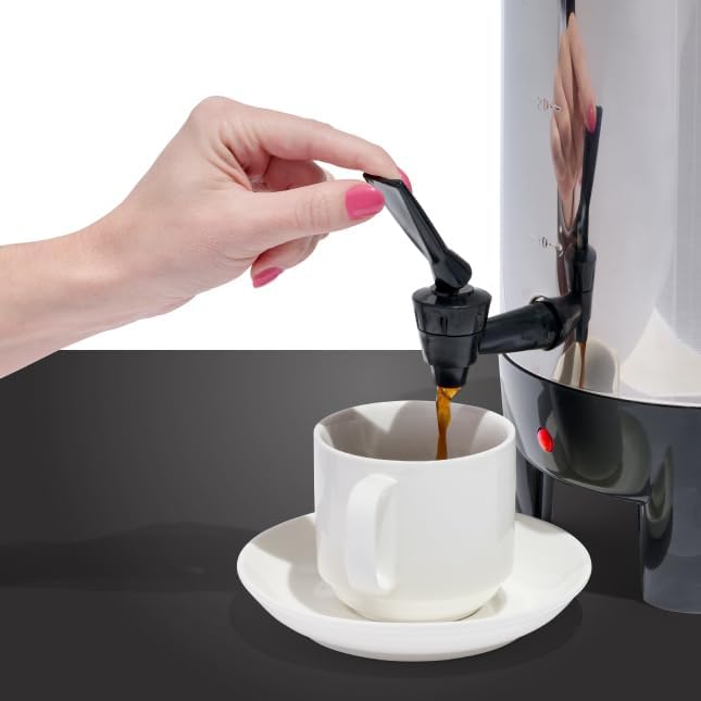 30 Cup Coffee Urn - Quick-Brewing Stainless Steel Double-Faucet - Perfect For Espresso Hot Water Tea Hot Chocolate - Stainless Steel