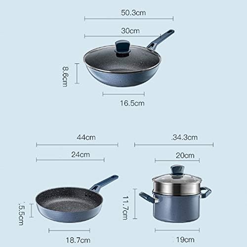 3Pcs Cookware Set Non-Stick Cookware Frying Pan Cooking Pot &amp Pan Saucepan with Glass Lid