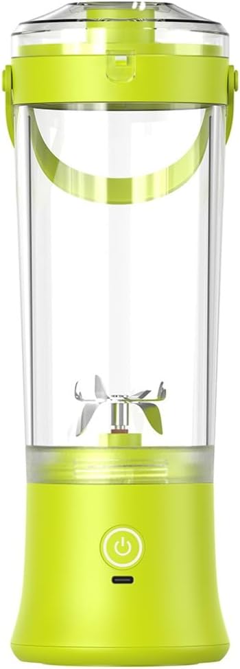 Portable Electric Juicer Blender Stainless Steel Blade 500ml Capacity USB Rechargeable Personal Size Smoothie Maker with Carry Handle (green)