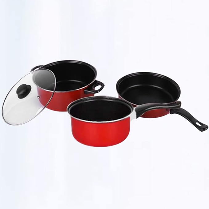 3pcs Kitchen Nonstick Cookware Sets Pots and Pans Cooking Set with Saucepans Frying Pans Oven Pot with Lids for Soup Pasta Stockpot