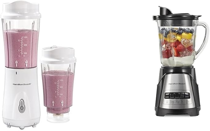 Hamilton Beach Portable Blender for Shakes and Smoothies with 14 Oz BPA Free Travel &amp Power Elite Wave Action Blender For Shakes and Smoothies Puree Crush Ice 40 Oz Glass Jar 12 Functions