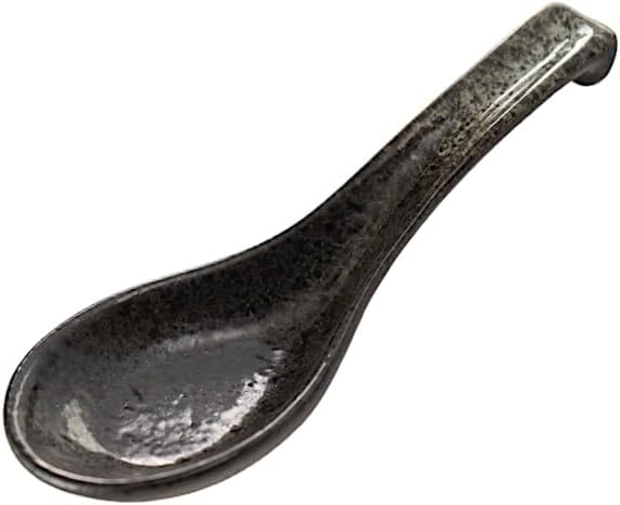 Ebros Gift Artistic Charcoal Grey Tone Hakumu Ceramic Collection Dinnerware Serveware Kitchenware Set Asian Japanese Restaurant Supply (Pack Of 6 Ladle Hook Style Soup Spoons)