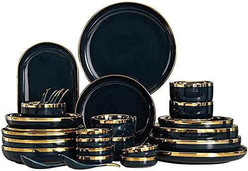 Dining Plate Set Dinnerware Sets for 2/4/6 - Dinner Plates/Sets - Plate Set - Nordic Style Dishes Set - Plates and Bowls for Home Kitchen and Dinning (Gold 18 pcs)