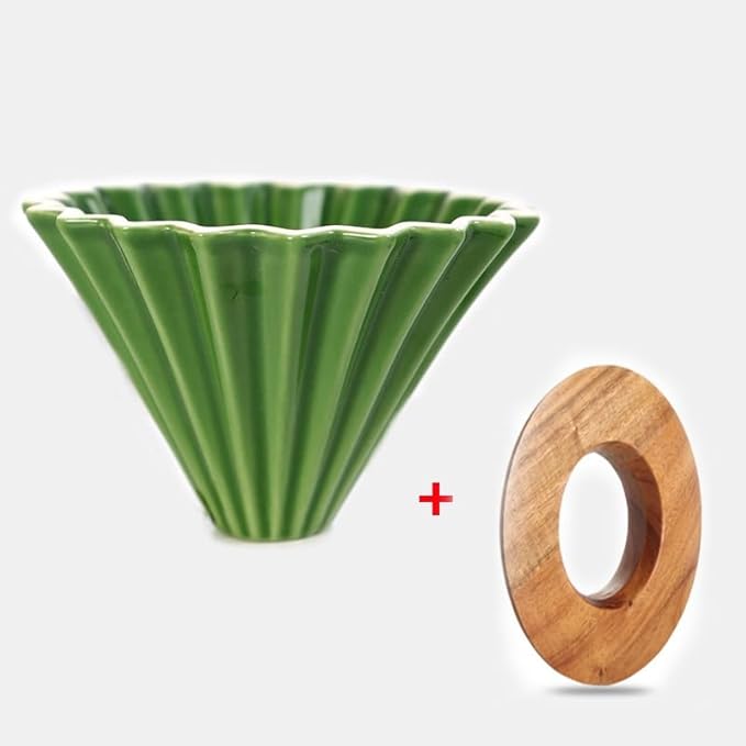 Ceramic Coffee Dripper Pour Over Coffee Maker Handmade Origami Coffee Filter Cup Flower Shape Funnel Drip Cafe Cake Cup Home(Green suit1-2CUP)