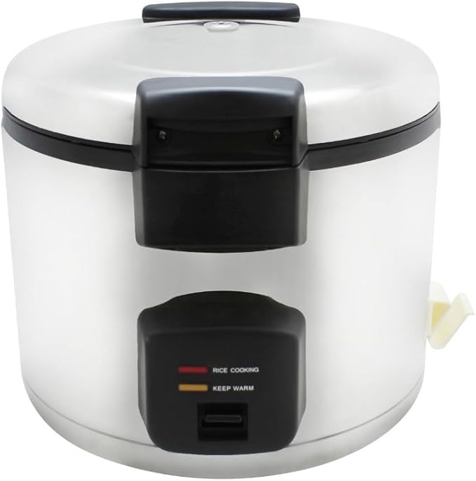 TrueCraftware- 33 Cup Electric Rice Cooker and Warmer with Stainless Steel Body &amp Hinged Stainless Steel Lid Warmer Plastic White Rice Spoon - Makes Soups Stews Grains Hot Cereals Commercial Rice