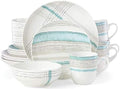 LENOX WOVEN STRIPES AQUA 16-PIECE DINNERWARE SET 4 Dinner 4 Salad 4 Mug 4 Bowls