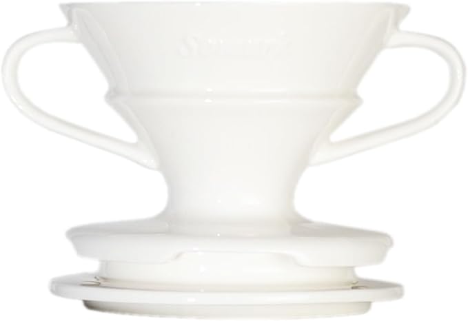 Pour Over Ceramic Coffee Dripper Set V Shape #2 Ceramic Dripper + Dripping Tray (Double Handle)