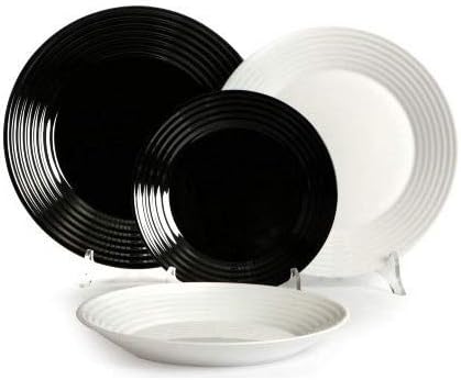 Kitchen Dinnerware Set for Home Harena Black and White Dinnerware Set 18 Pieces for 6 Persons Dinner Plates Soup Bowl Dessert Plates