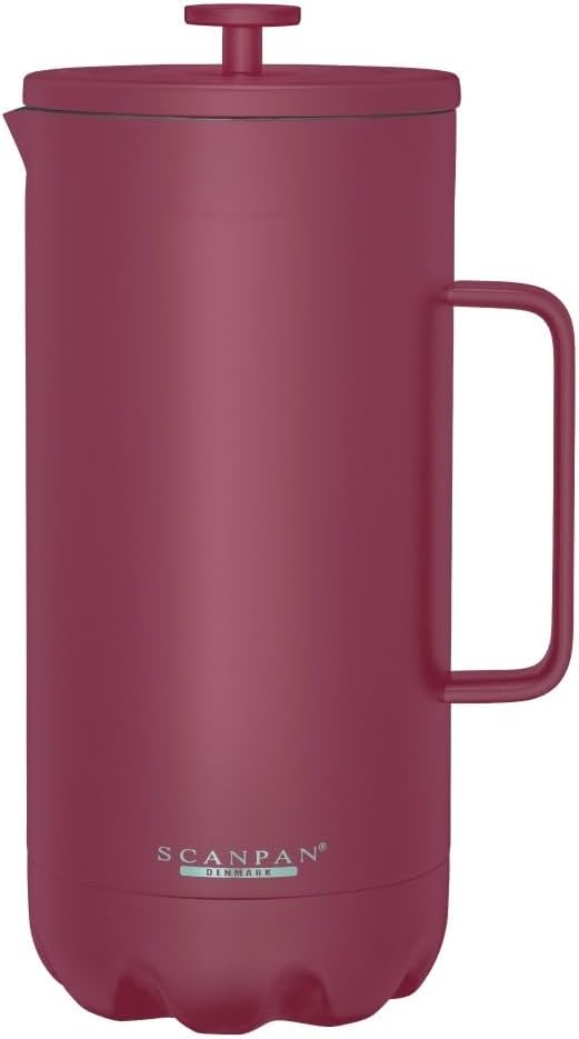 Scanpan to GO French Press Coffee Maker 1.0L Persian Red - Serves 8 Cups - 18/8 Food Grade Stainless Steel Drip-Free Spout - Scratch-Free Coating - Dishwasher Safe