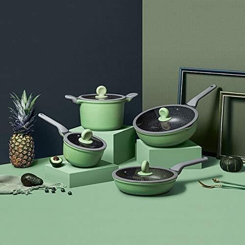5-Piece Cookware Set Non-Stick Pots &amp Pans Set with Milk Pot Soup Pot Frying Pan Wok Induction-Compatible Reinforced Coating Easy-Pour Design