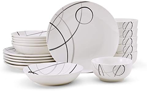 Unknown1 Circles 18pc Dinnerware Set Grey Geometric Modern Contemporary Round Porcelain 18 Piece Microwave Safe