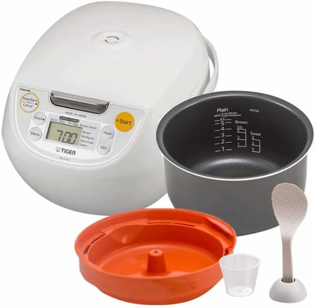 5.5-Cup (Uncooked) Rice Cooker and Warmer with Tacook Synchrony - Cooking Function 10 Cooking Menu Settings Made in Japan - White