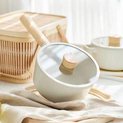 FIKA 5-Piece Nonstick Cookware Pot and Pan Set with Lid Healthy Cooking Ceramic Coated Skillet with Natural Wood Handle Induction Gas Stove Compatible Kitchenware Everyday Cooking Made in Korea