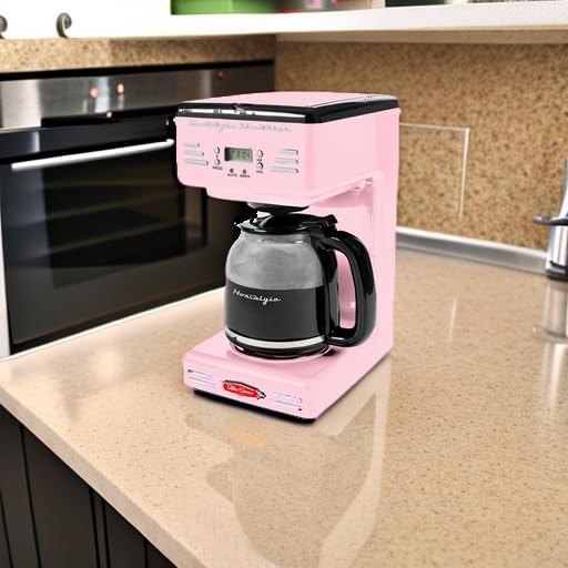 Nostalgia Retro 12-Cup Programmable Coffee Maker With LED Display Automatic Shut-Off &amp Keep Warm Pause-And-Serve Function Pink