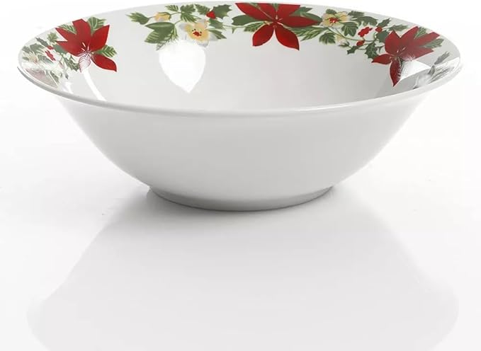 Poinsettia 7 Piece Porcelain Serving Set in Red – Christmas Dinnerware with Holiday Plates Creamer &amp Sugar Bowl Microwave &amp Dishwasher Safe