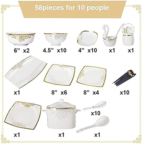 Dinnerware Sets Dish Set Fine Bone China PorcelainDinnerware Set for 10-15 People Luxury Style High-end Bone China Phnom Penh Tableware Set (58pieces)
