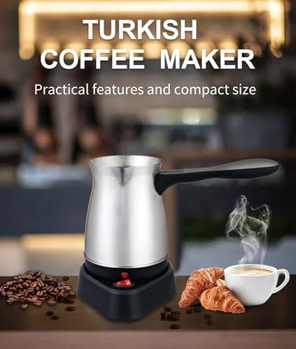 Diyeeni Electric Turkish Coffee Maker 600ml Stainless Steel Turkish Coffee Pot Tea Maker Kettle Coffee Machine 5 to 6 Cup Capacity with Ergonomic Handle for Home Office &amp Travel