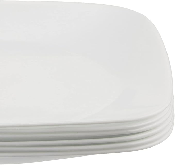 Corelle Vitrelle 6-Piece Salad Plates Set Triple Layer Glass and Chip Resistant Square 9-Inch Plates White &amp Vitrelle 28-oz Soup/Cereal Bowls Set of 6 Chip &amp Crack Resistant Dinnerware Bow