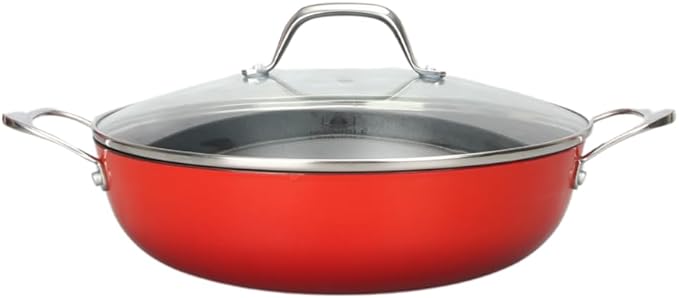 LAGUIOLE Lightweight Cast Iron Sauté Pan 28 x 8.2 cm - Excellent Heat Retention Non-Stick Elegant Design All Heat Sources Induction 100% Cast Iron 3.5L Red