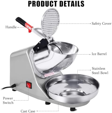 Electric ice Crusher with Stainless Steel Double Blades for ice Cream ice Cream Cocktails and Cold Drinks (Grey)