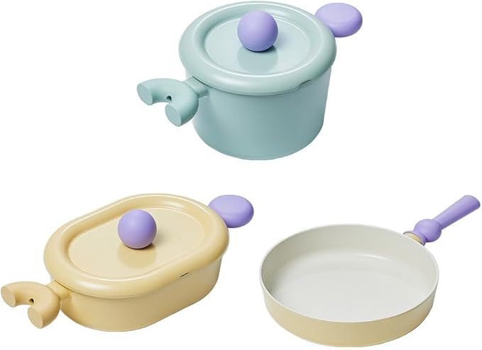 Neoflam Better Finger Cookware Set - Mint and Yellow Daily 5-Piece Ceramic Coating Kitchen Pots and Pan