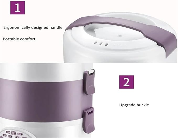 Rice Cooker 3 Layers Portable Heating Bento Steamer Cooking Pot 2L Food Container Warmer