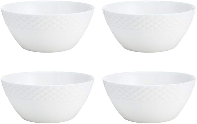 Mikasa Trellis Bone China 16-Piece Dinnerware Set Service for 4 White Lightweight Porcelain with Textured Design Chip-Resistant and Dishwasher Safe