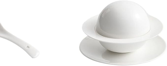 Thcbme 带盖汤盅白色陶瓷创意圆形位上 Ceramic Dish Set 盅炖碗酒店餐具/Ceramic Dinnerware SetsPlates and Bowls/加沙翅盅套装-翅盅 勺