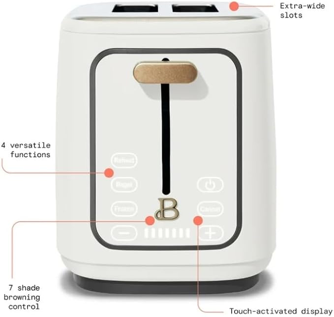 Drew Barrymore White Icing 2 Slice Toaster with Touch-Activated Display