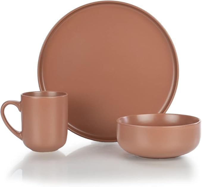 Everything Kitchens Modern Flat 12-Piece Dinnerware Set | Terracotta