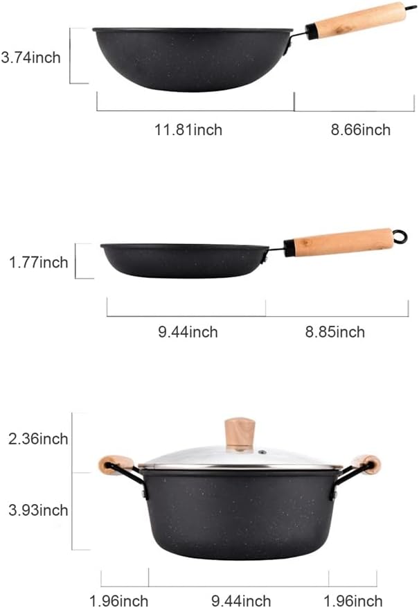 3PCS Cookware Set Wok Frying Pan Saucepan with Lid Pots Pans Set Maifan Stone Nonstick Egg Pan Cooking Tools Kitchen Utensils